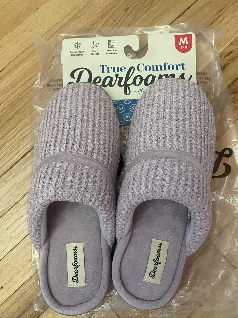 Dearfoams Cozy Knit Slip-On Slippers in Light Lavender NWT Size M  7/8